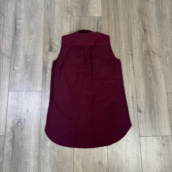 J.Crew Sleeveless Blouse WMNS 00 Dark Maroon Hidden Placket Button Up Collared - Picture 5 of 7